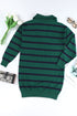 Striped O-Ring Zip Front Collared Drop Shoulder Long Sleeve Sweater Dress